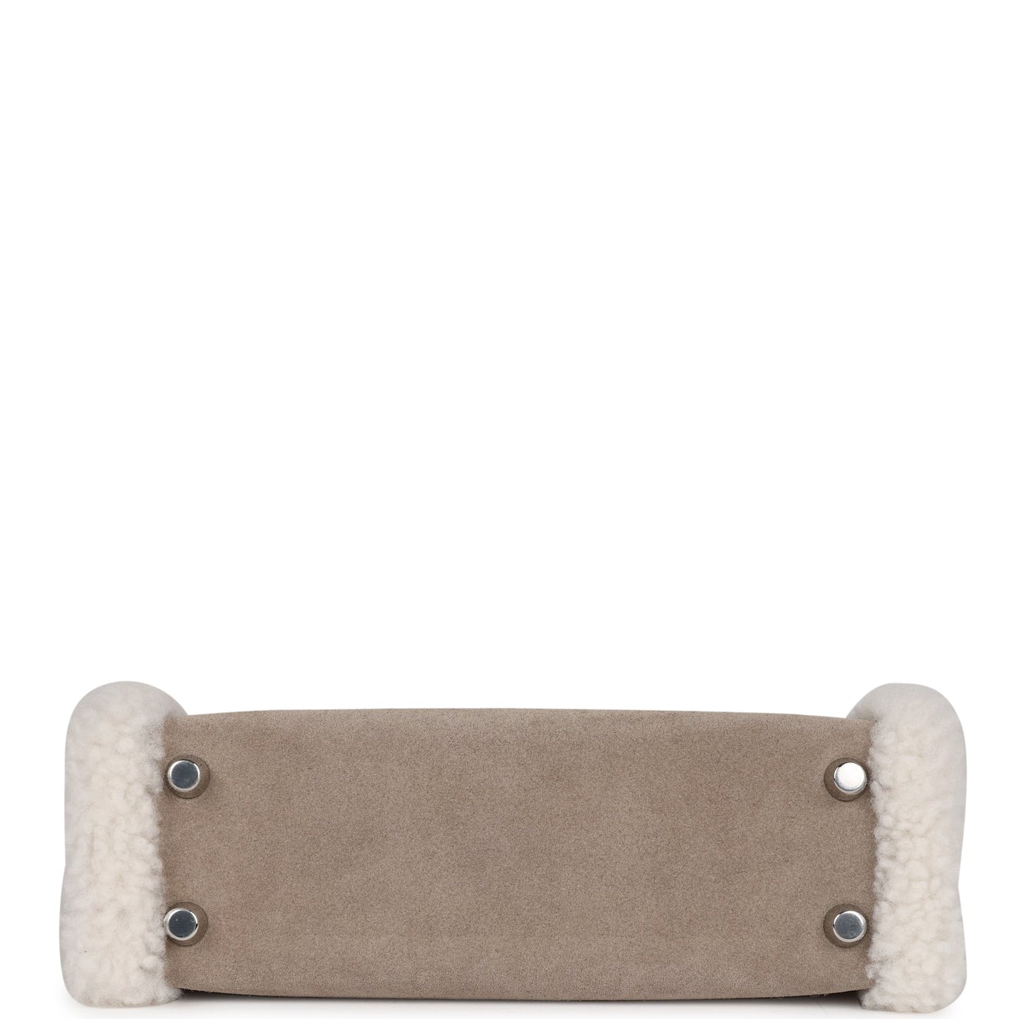 Luxury Hermes Teddy Kelly 20 Etoupe Shearling and Swift Palladium Hardware