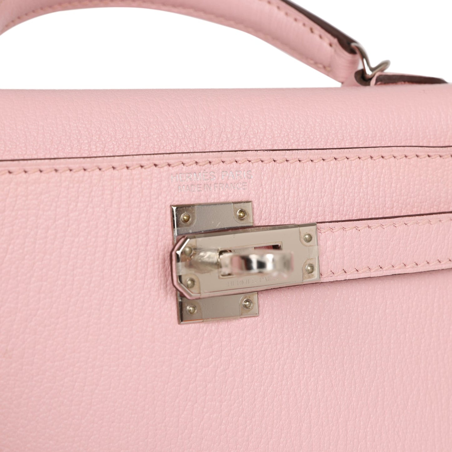Luxury Hermes Kelly Sellier 20 Rose Sakura Chevre Palladium Hardware