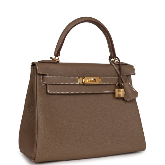 Luxury Hermes Kelly Retourne 28 Etoupe Togo Gold Hardware