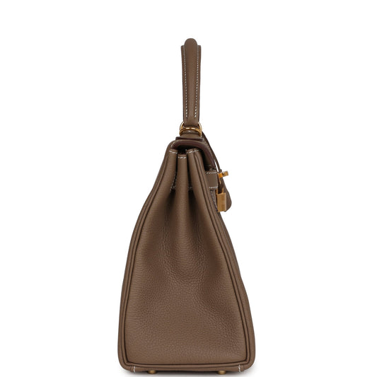 Luxury Hermes Kelly Retourne 28 Etoupe Togo Gold Hardware