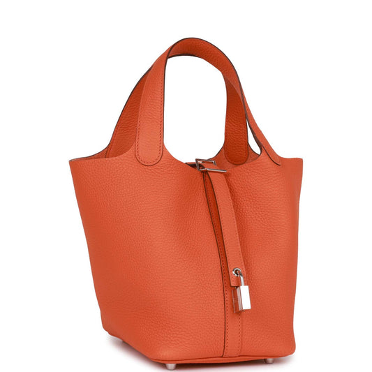 Luxury Hermes Picotin Lock 18 Orange Clemence Palladium Hardware