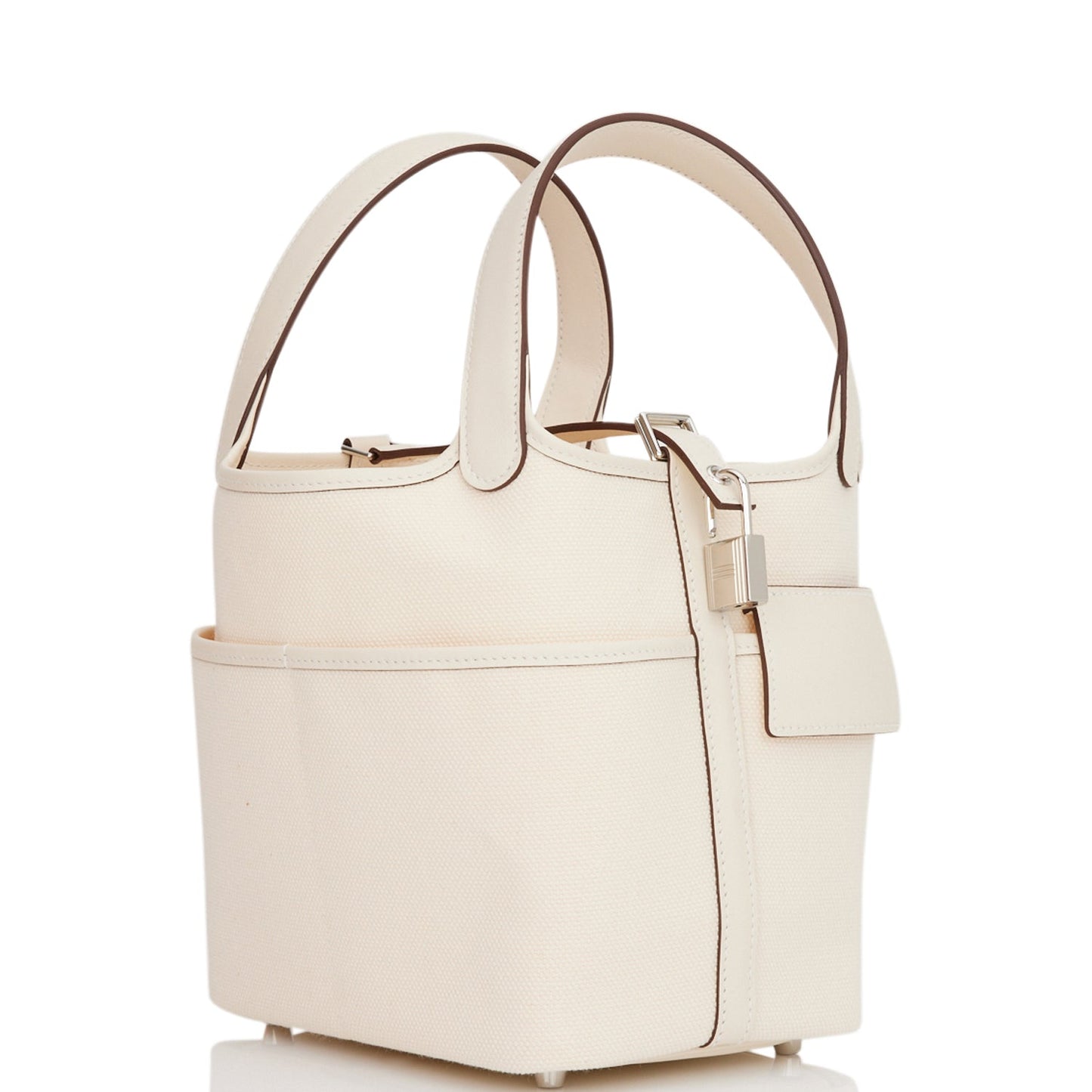 Luxury Hermes Picotin Cargo 18 Nata Swift and Toile Canvas Palladium Hardware