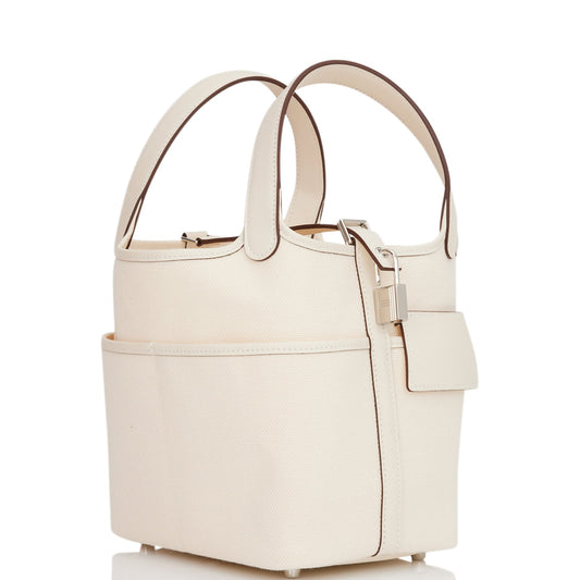 Luxury Hermes Picotin Cargo 18 Nata Swift and Toile Canvas Palladium Hardware