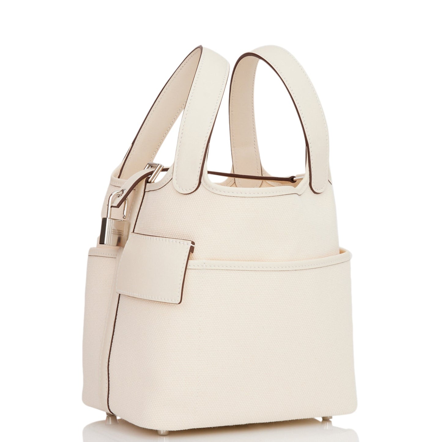 Luxury Hermes Picotin Cargo 18 Nata Swift and Toile Canvas Palladium Hardware