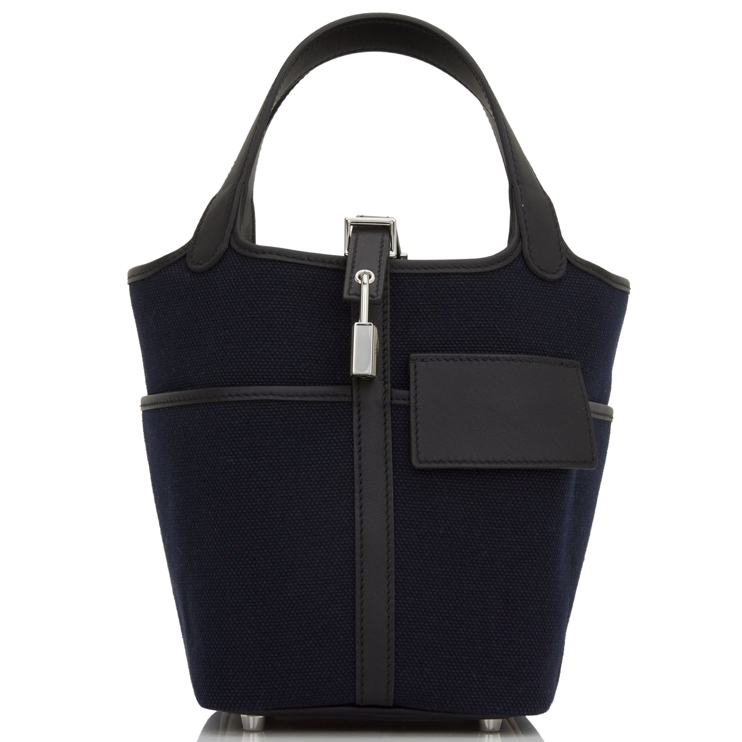 Luxury Hermes Picotin Cargo 18 Bleu Marine and Black Swift and Toile Canvas Palladium Hardware