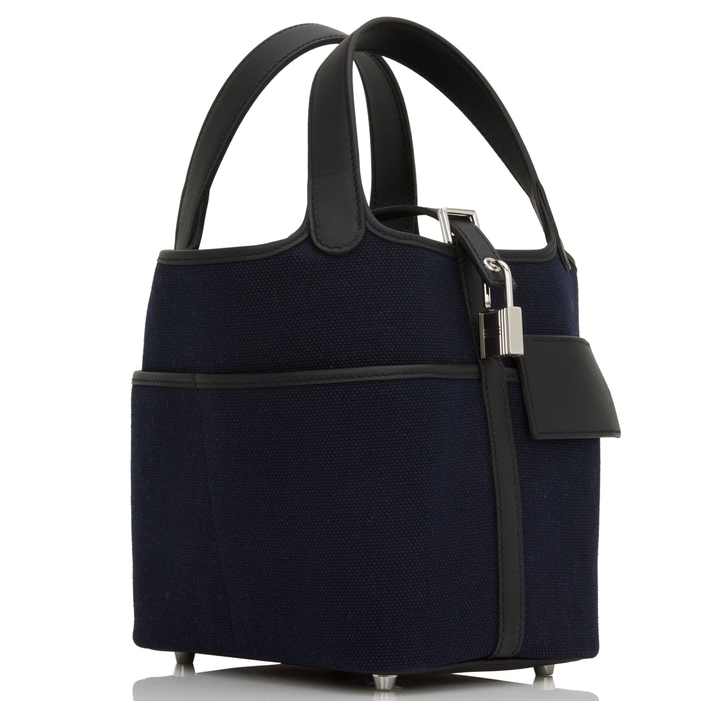 Luxury Hermes Picotin Cargo 18 Bleu Marine and Black Swift and Toile Canvas Palladium Hardware