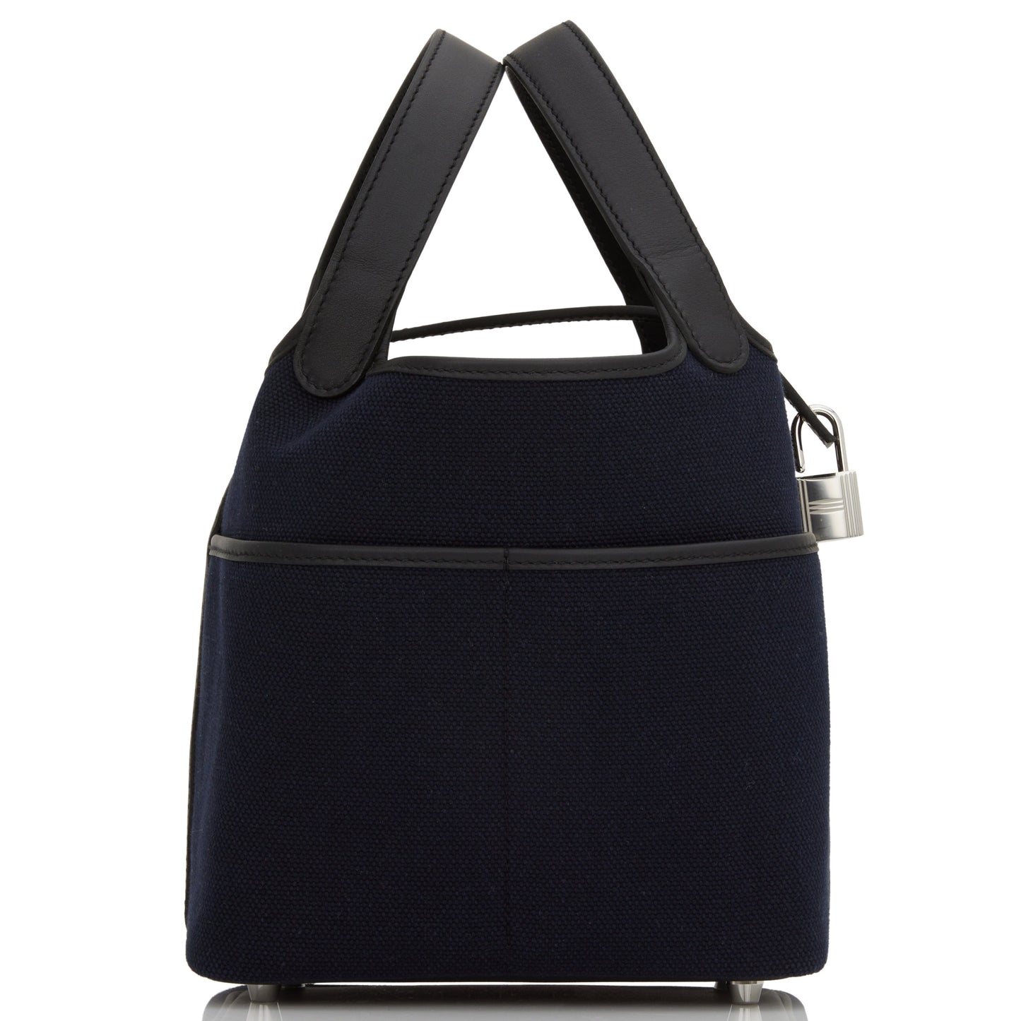 Luxury Hermes Picotin Cargo 18 Bleu Marine and Black Swift and Toile Canvas Palladium Hardware