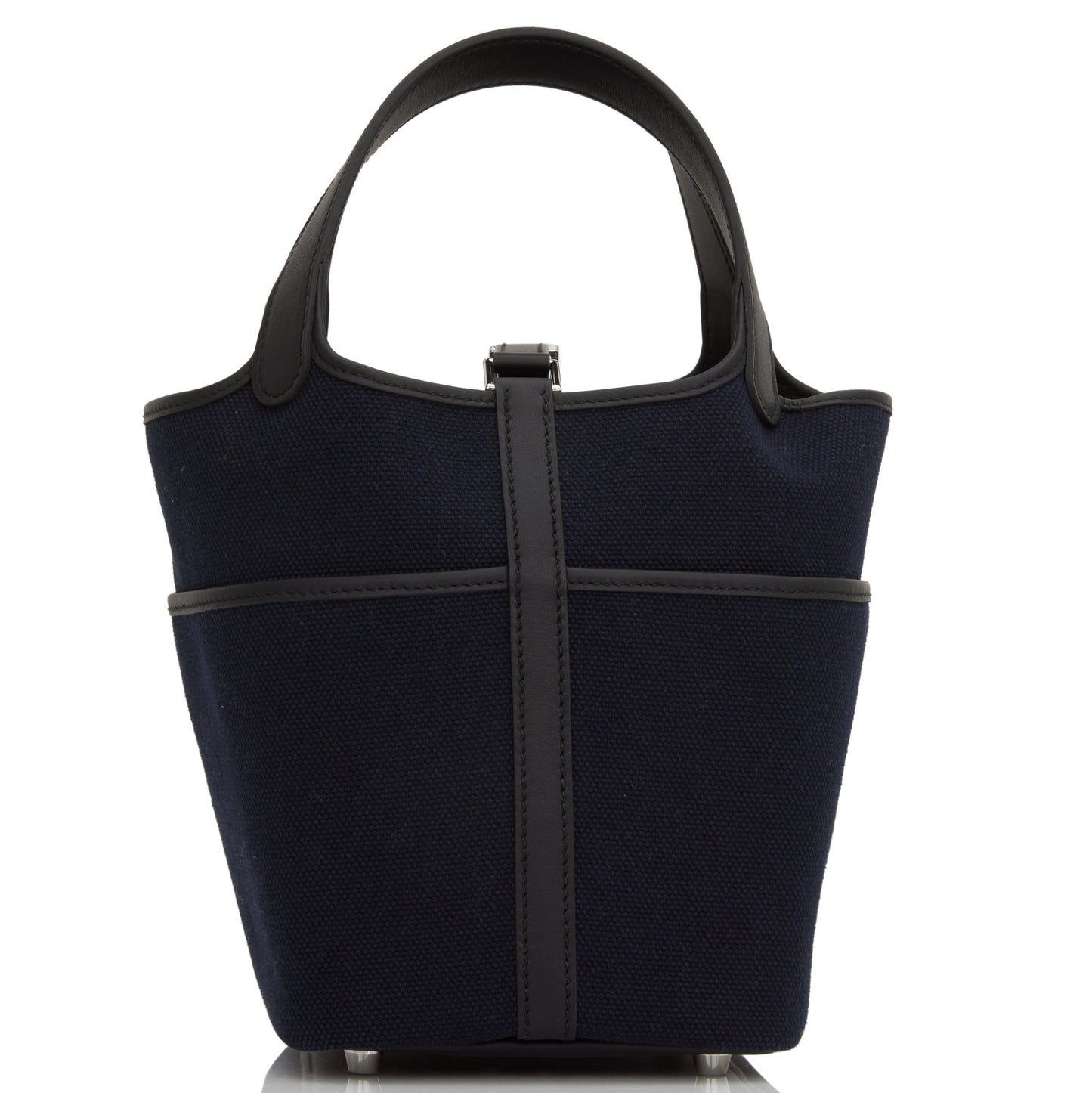 Luxury Hermes Picotin Cargo 18 Bleu Marine and Black Swift and Toile Canvas Palladium Hardware