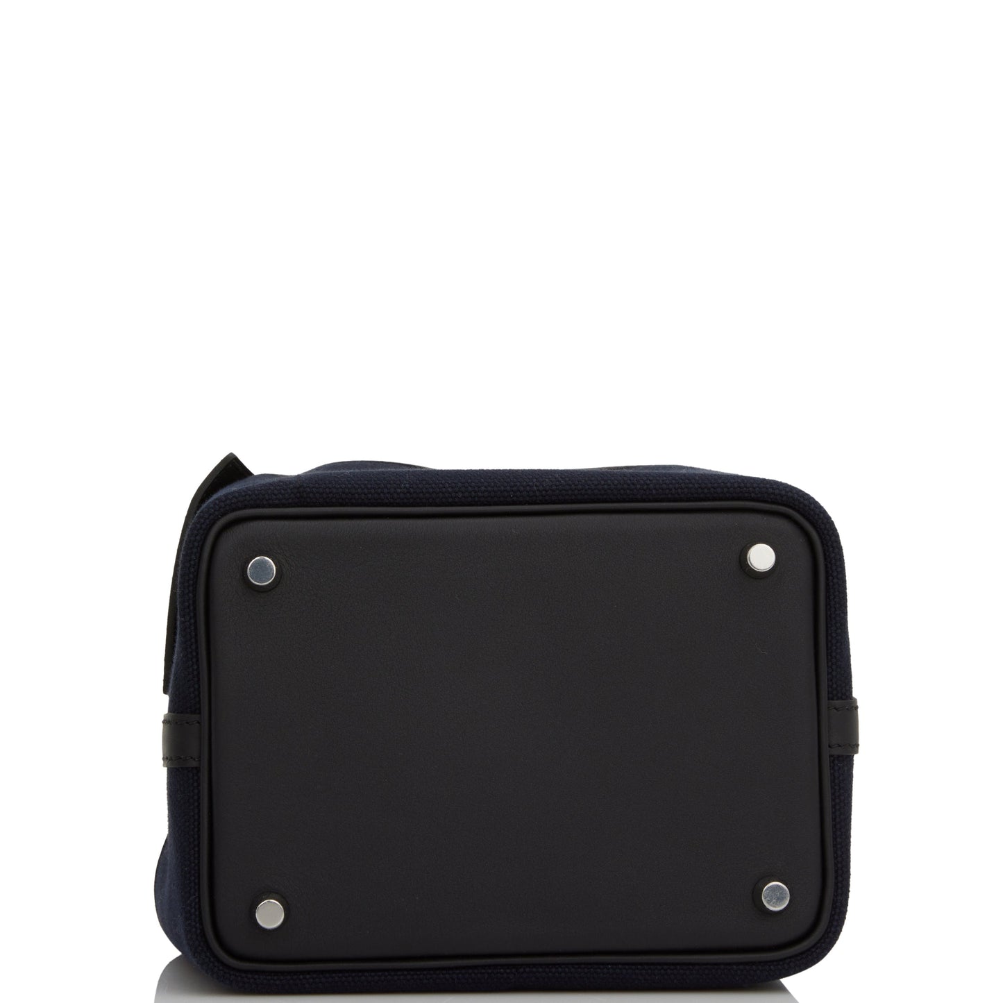 Luxury Hermes Picotin Cargo 18 Bleu Marine and Black Swift and Toile Canvas Palladium Hardware