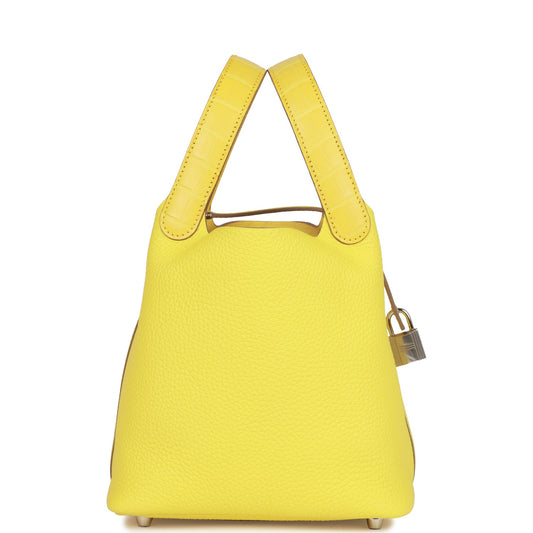 Luxury Hermes Picotin Lock 18 Mimosa Matte Alligator and Lime Clemence Touch Palladium Hardware