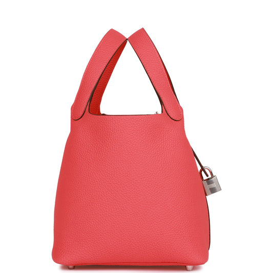 Luxury Hermes Picotin Lock 18 Rose Texas Clemence Palladium Hardware