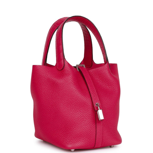 Luxury Hermes Picotin Lock 18 Framboise Clemence and Matte Alligator Touch Palladium Hardware