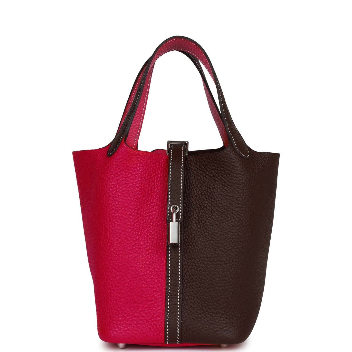 Luxury Hermes Picotin Lock 18 Casaque Framboise and Rouge Sellier Clemence Palladium Hardware