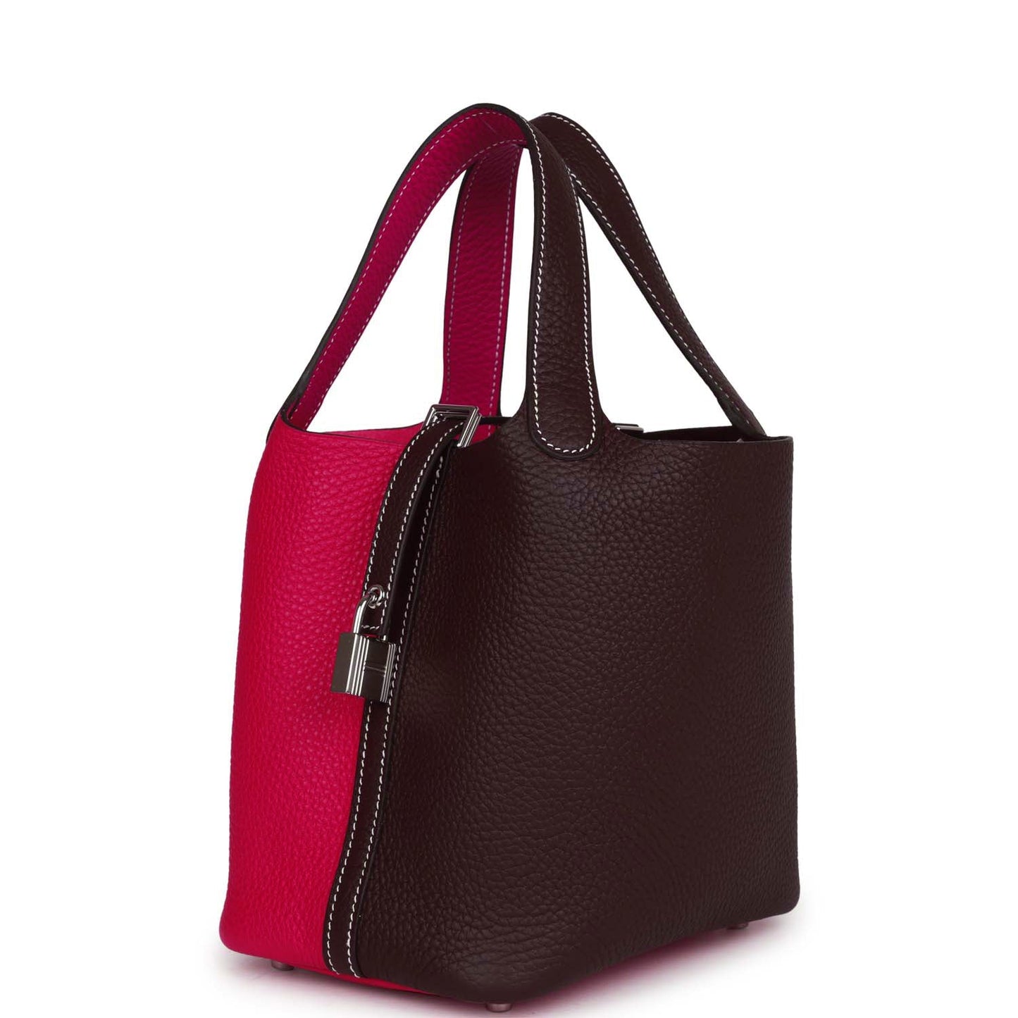 Luxury Hermes Picotin Lock 18 Casaque Framboise and Rouge Sellier Clemence Palladium Hardware