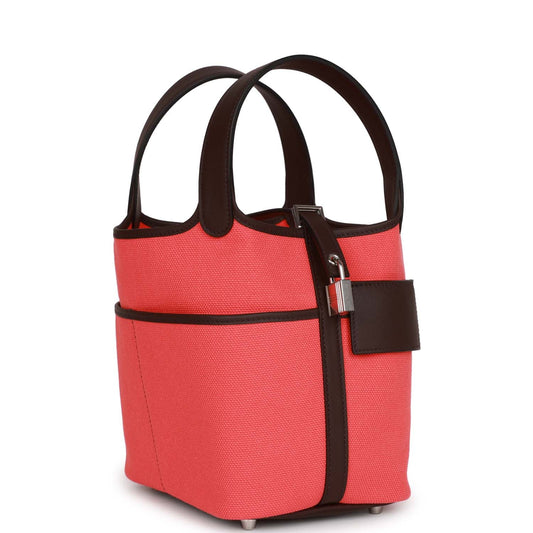 Luxury Hermes Picotin Cargo 18 Rose Texas and Rouge Sellier Swift and Toile Canvas Palladium Hardware