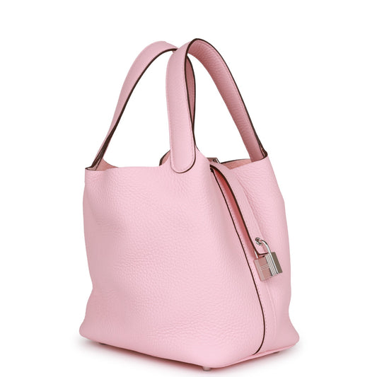 Luxury Hermes Picotin Lock 18 Rose Sakura Clemence Palladium Hardware
