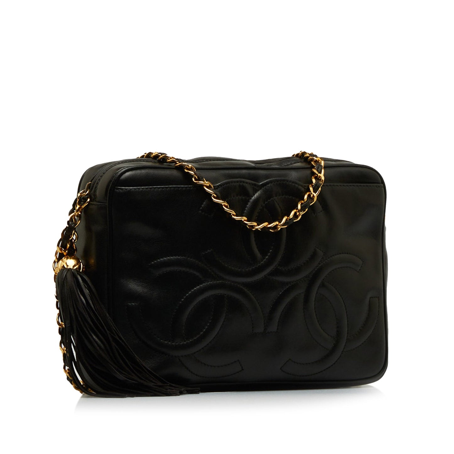 Luxury Chanel Triple CC Camera Bag Black Lambskin Gold