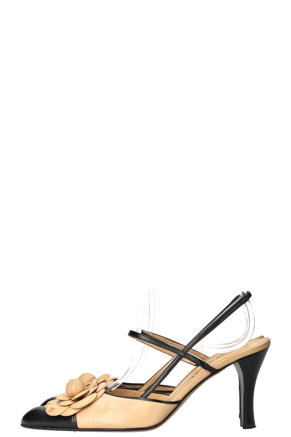 CHANEL Camellia Heels Beige Black