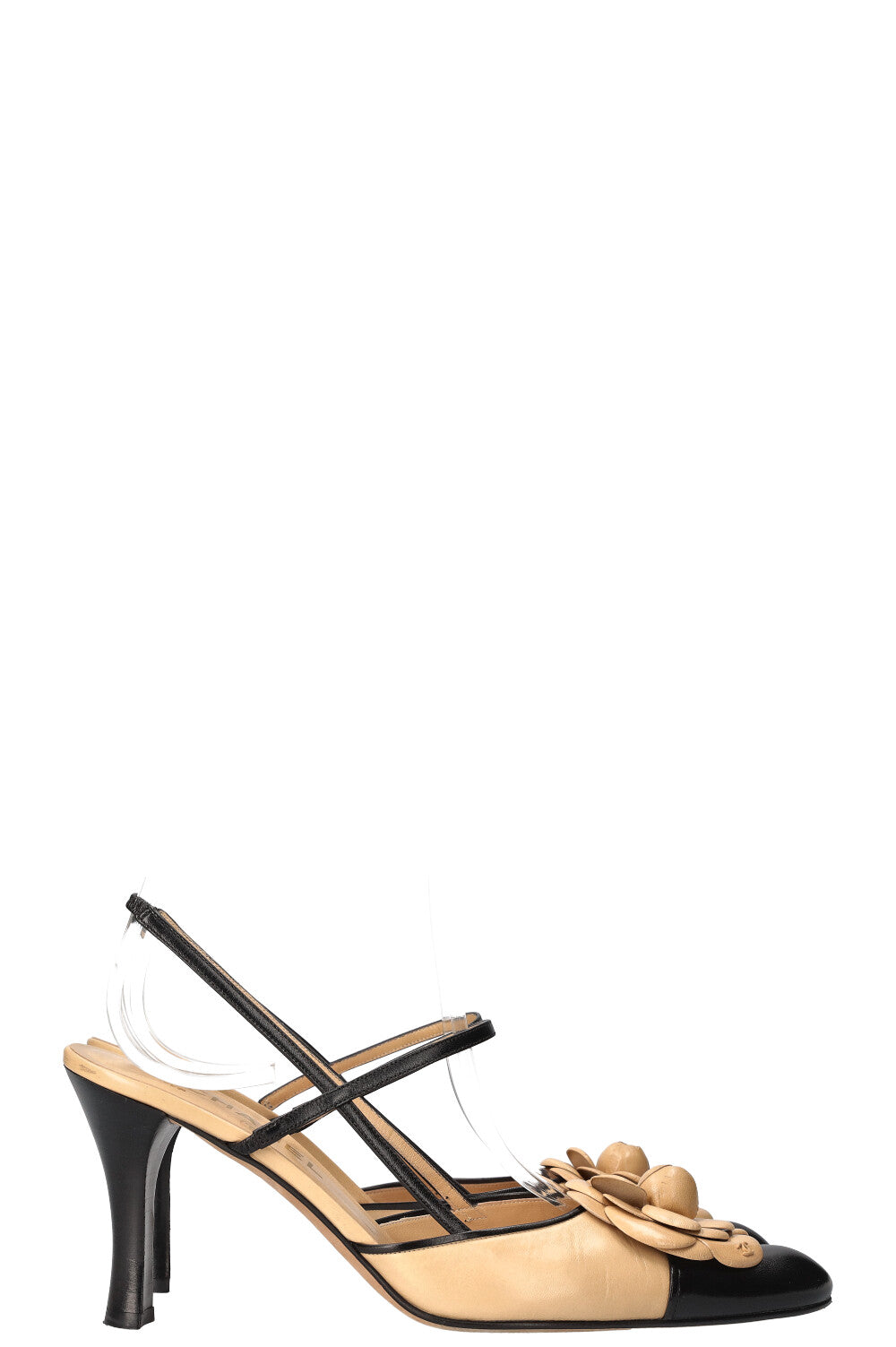 CHANEL Camellia Heels Beige Black
