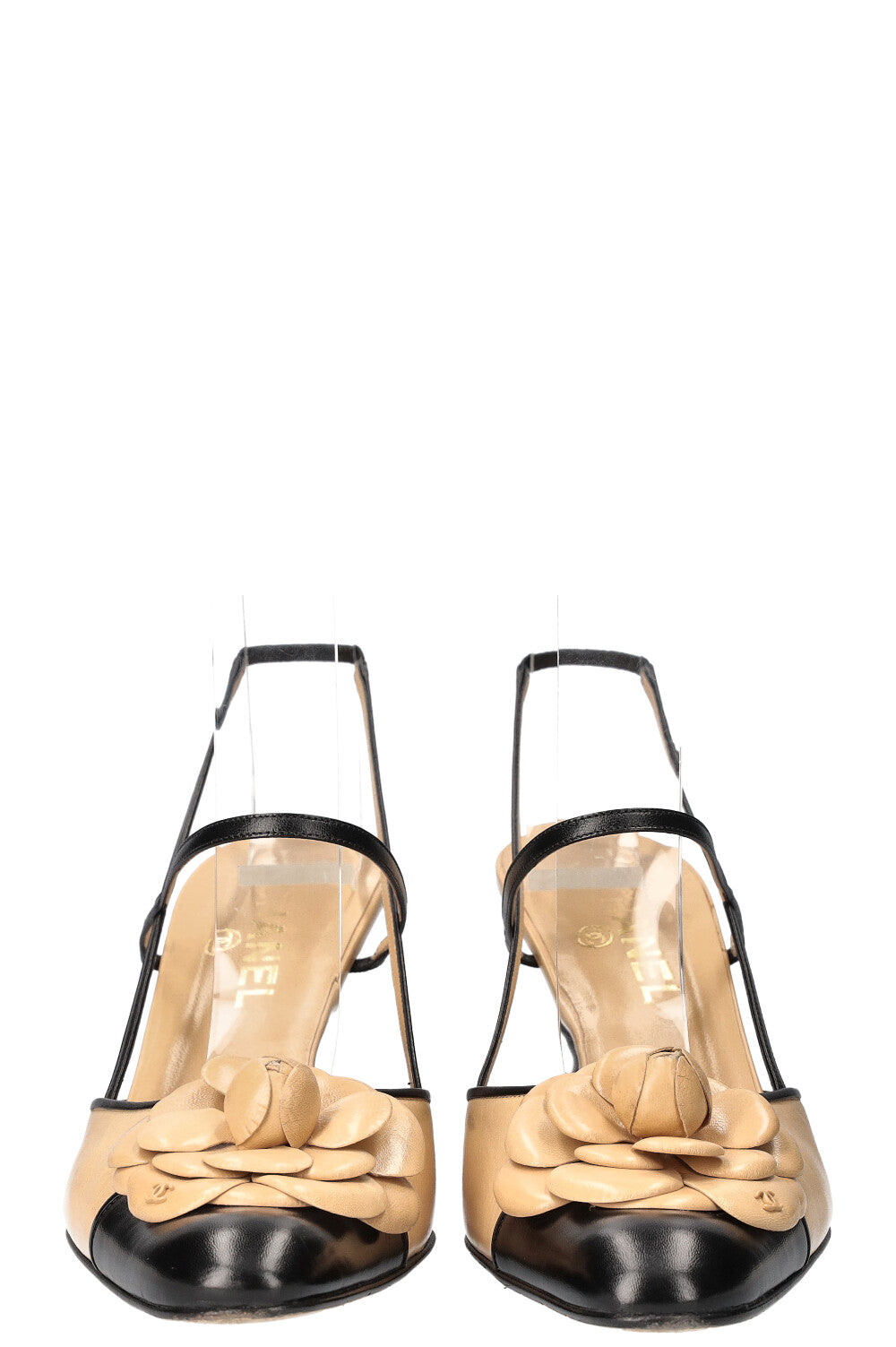 CHANEL Camellia Heels Beige Black