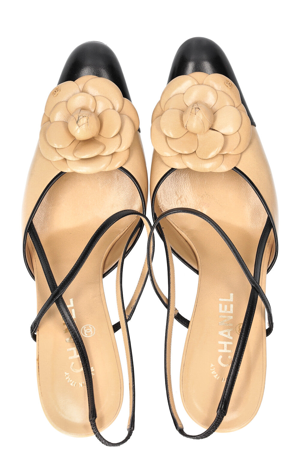 CHANEL Camellia Heels Beige Black