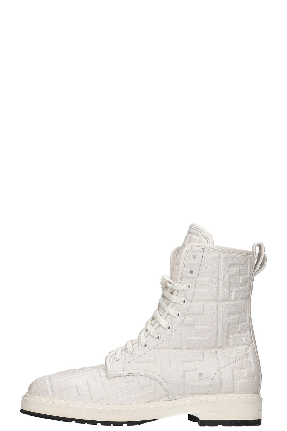 Luxury Fendi Zucca Embossed Combat Boots White