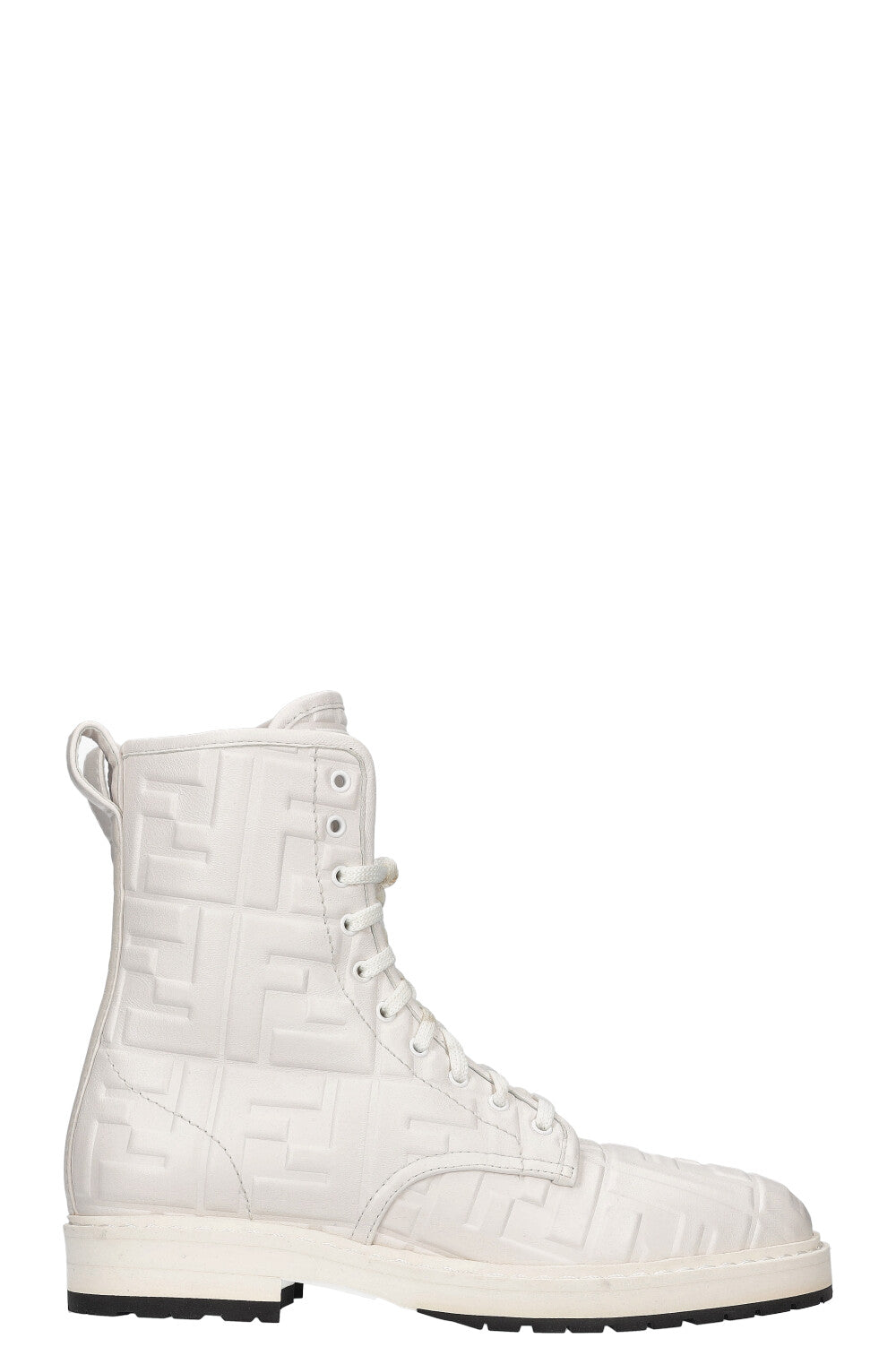 Luxury Fendi Zucca Embossed Combat Boots White