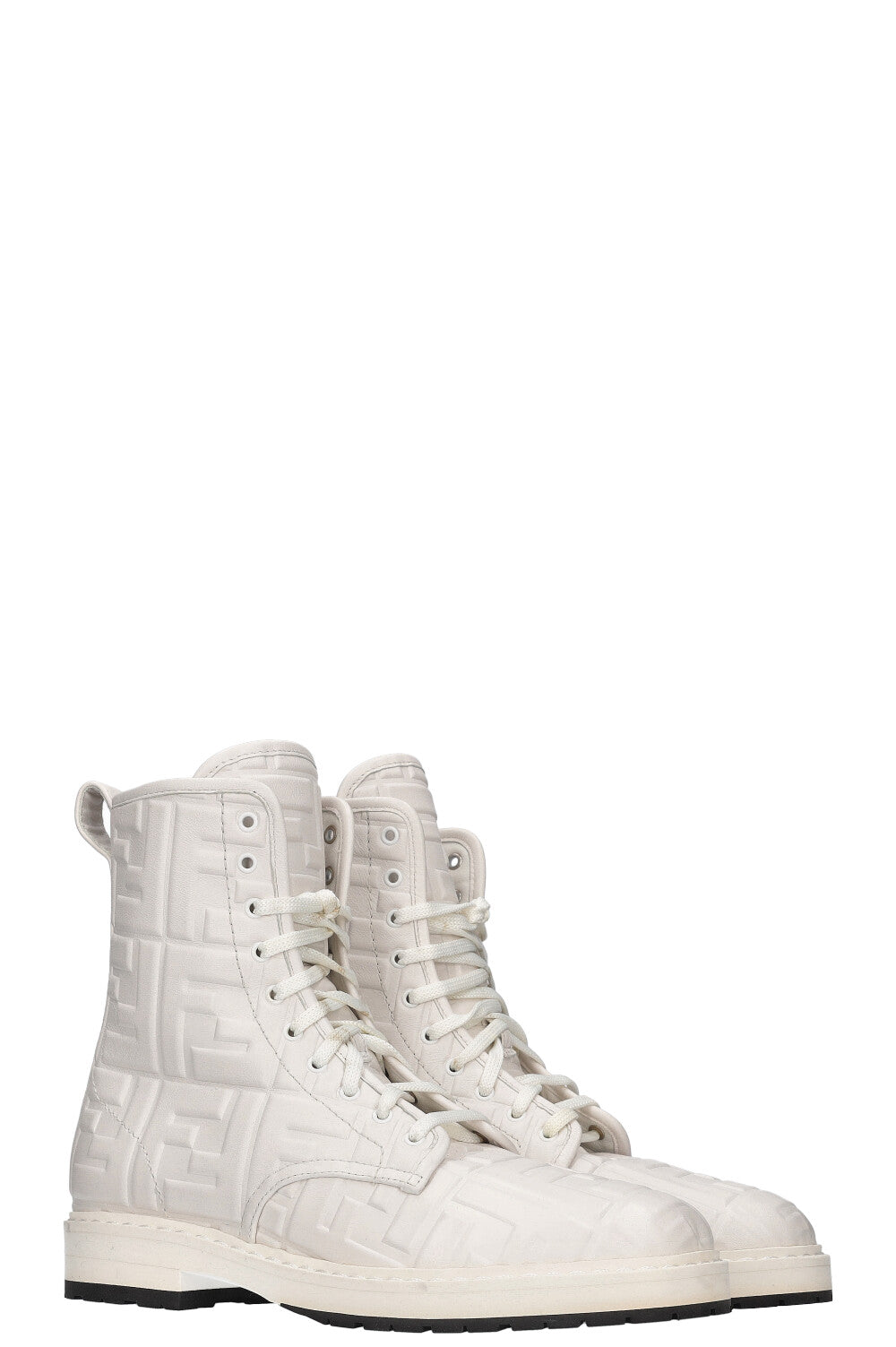 Luxury Fendi Zucca Embossed Combat Boots White