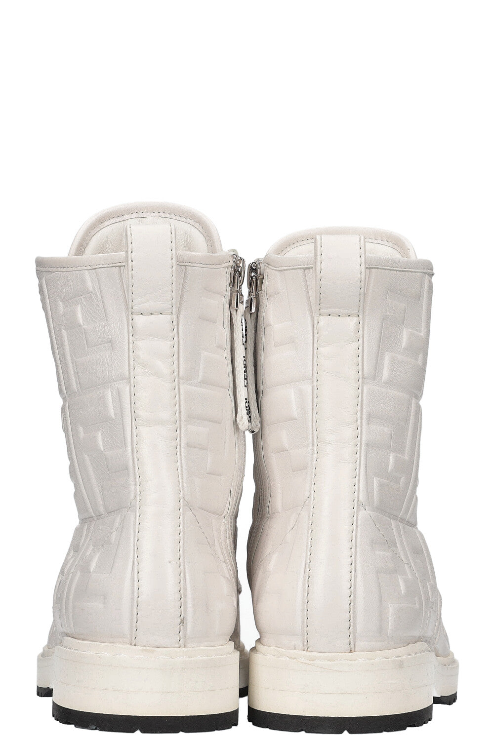 Luxury Fendi Zucca Embossed Combat Boots White