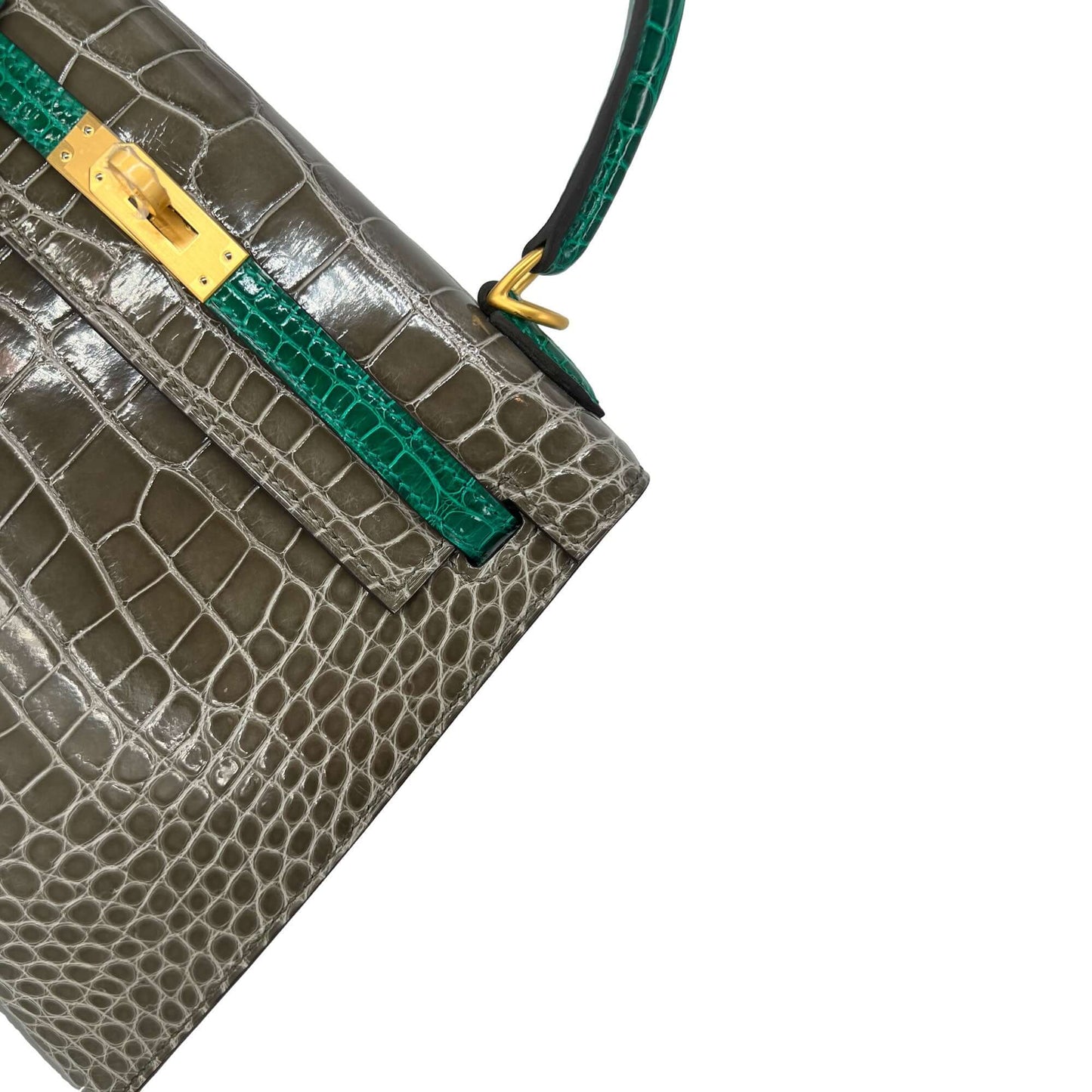 Top Quality Luxury Hermes Kelly designer bag Tourterelle Emerald Vert Lisse K25 GHW