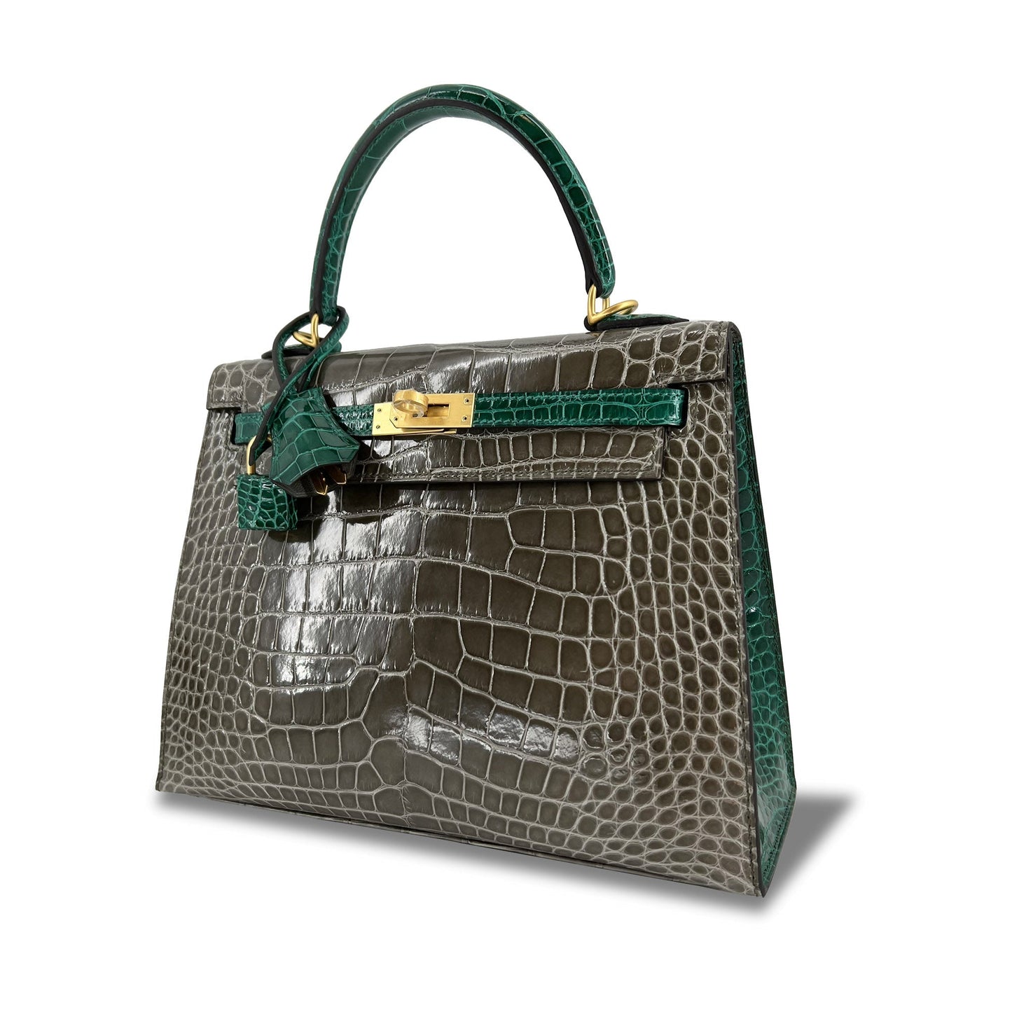 Top Quality Luxury Hermes Kelly designer bag Tourterelle Emerald Vert Lisse K25 GHW