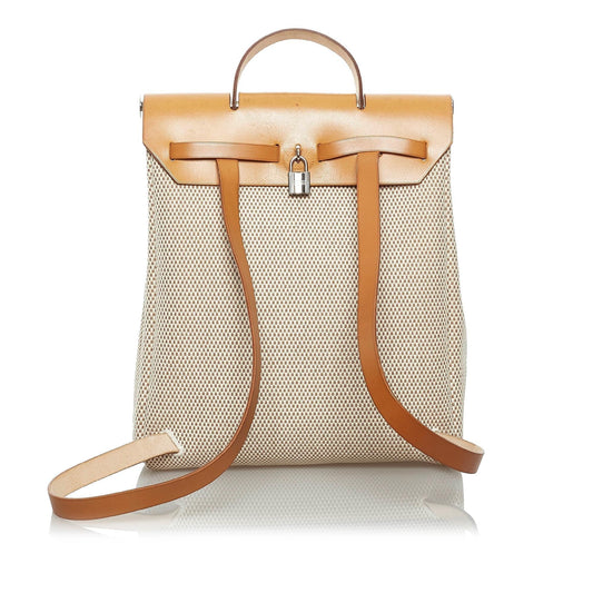 Luxury Hermes Herbag Canvas Backpack (SHG-33722)