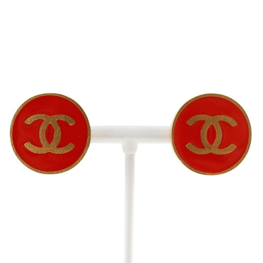Chanel Gold Plated Red Earrings