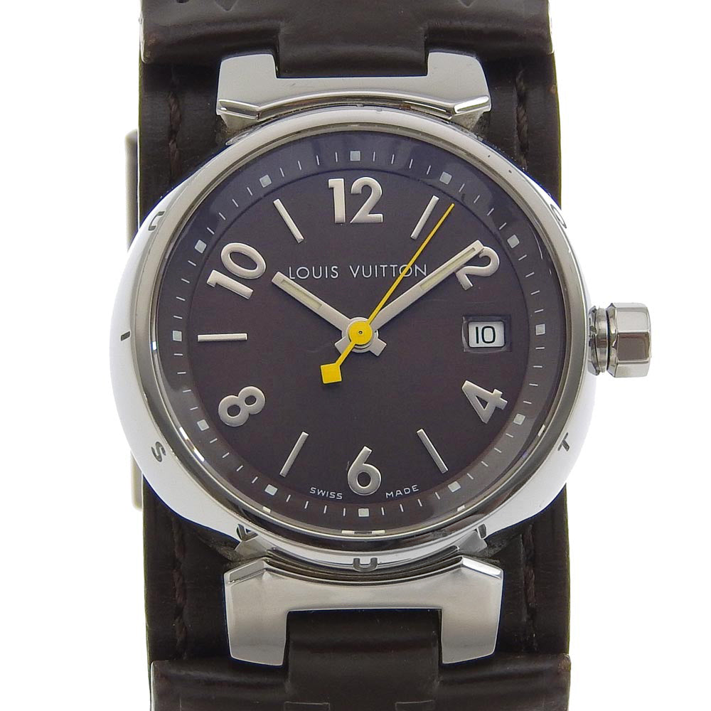 LOUIS VUITTON Watches Quartz Q1211 Stainless Steel , Embossed Leather Brown Tambour Brown dial