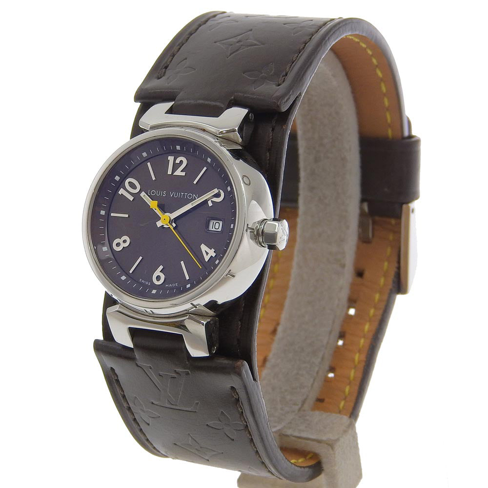 LOUIS VUITTON Watches Quartz Q1211 Stainless Steel , Embossed Leather Brown Tambour Brown dial