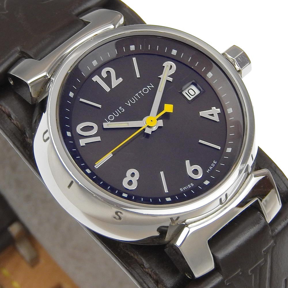 LOUIS VUITTON Watches Quartz Q1211 Stainless Steel , Embossed Leather Brown Tambour Brown dial