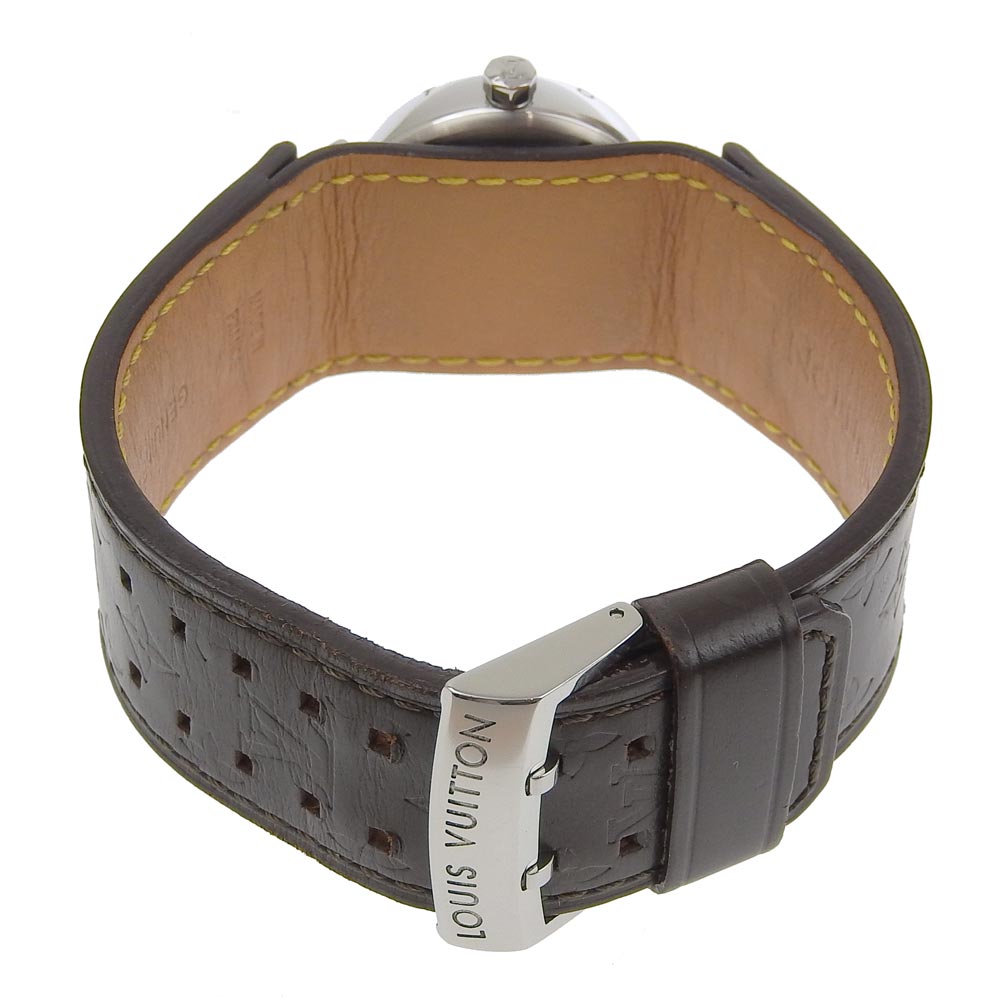 LOUIS VUITTON Watches Quartz Q1211 Stainless Steel , Embossed Leather Brown Tambour Brown dial