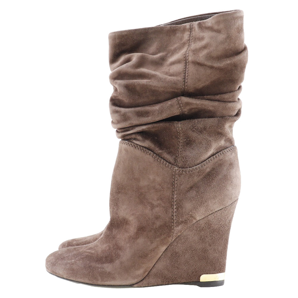 LOUIS VUITTON boots Suede Brown Wedge sole Ankle boots Women 34 1/2