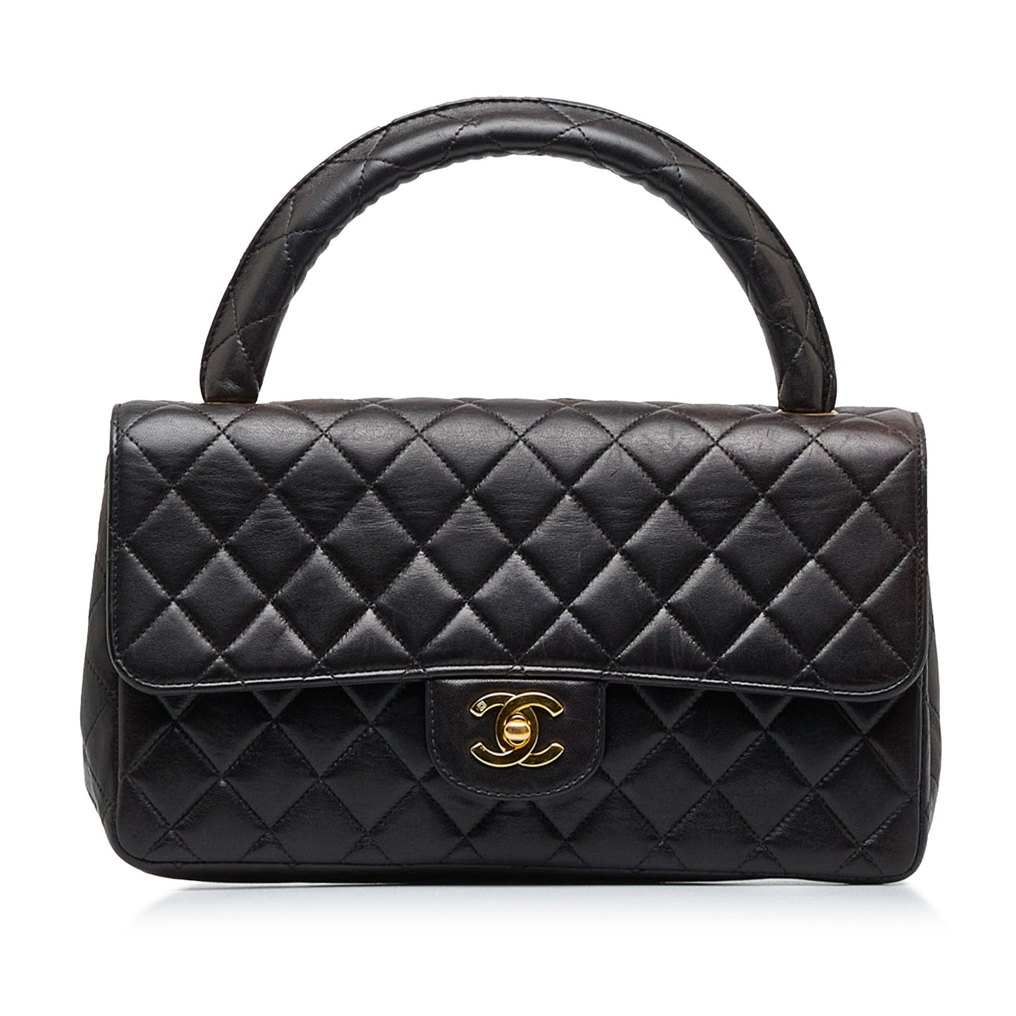 Luxury Chanel Kelly Parent Top Handle Medium Black Lambskin Gold