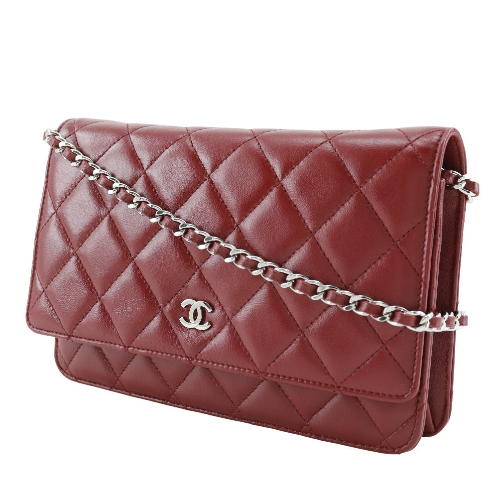 Chanel Lambskin Chain Wallet Red