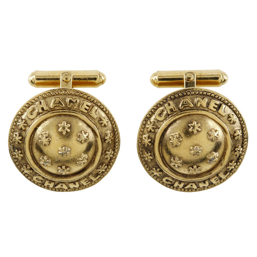 Chanel Logo Cufflinks Flower Vintage Gold Plated