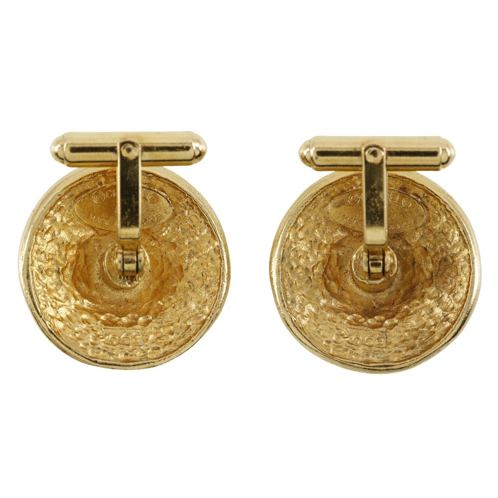 Chanel Logo Cufflinks Flower Vintage Gold Plated