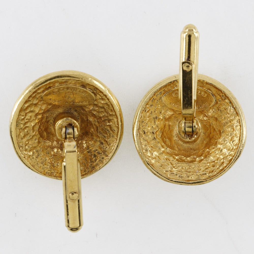 Chanel Logo Cufflinks Flower Vintage Gold Plated