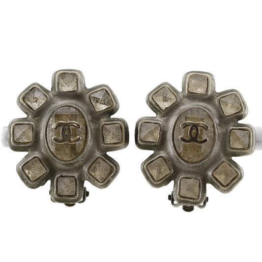 Chanel Coco Mark Metal Earrings Silver