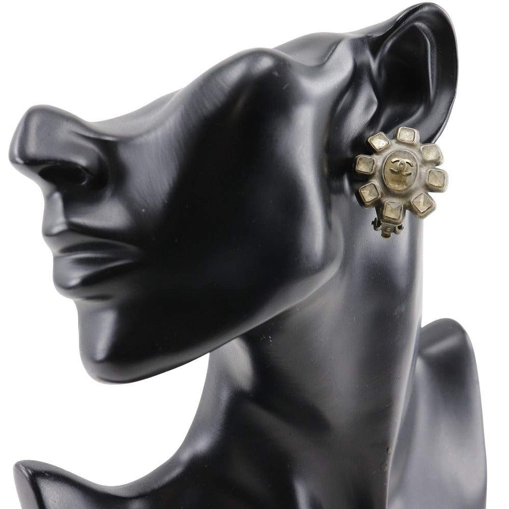 Chanel Coco Mark Metal Earrings Silver