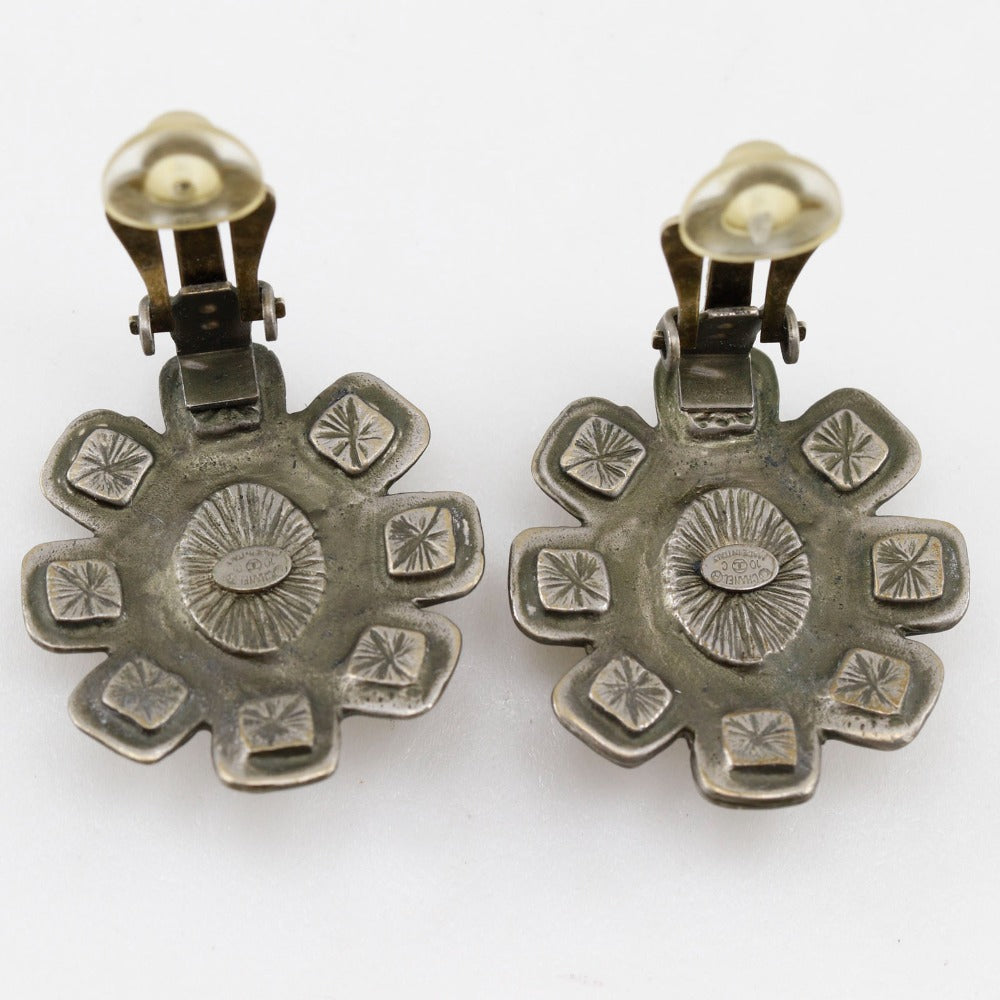 Chanel Coco Mark Metal Earrings Silver