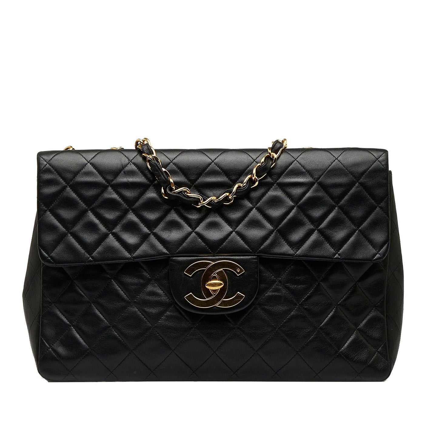 Luxury Chanel Classic Single Flap Jumbo Black Lambskin Gold