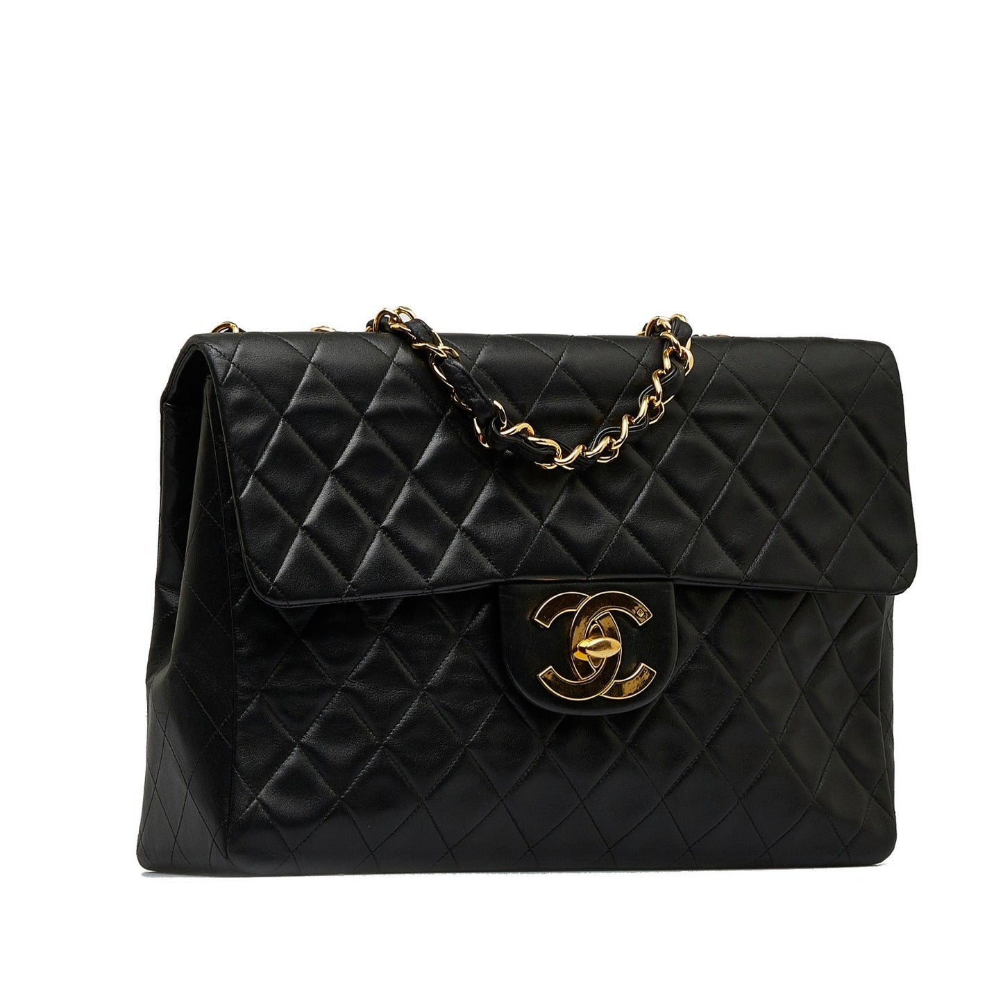Luxury Chanel Classic Single Flap Jumbo Black Lambskin Gold