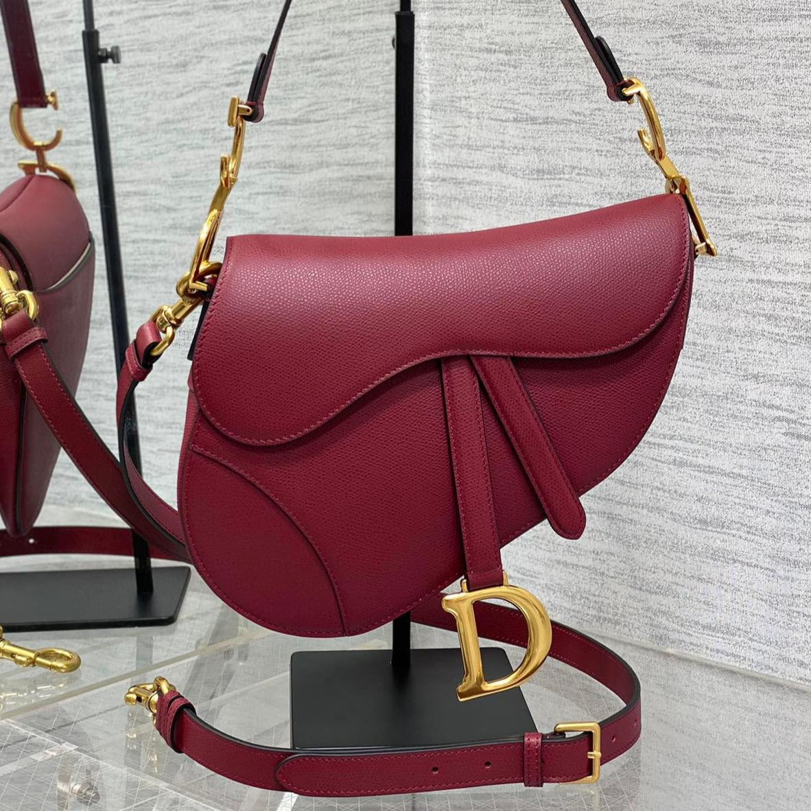 Luxury DiorSaddle Bag 25cm Dark Red Grained Calfskin