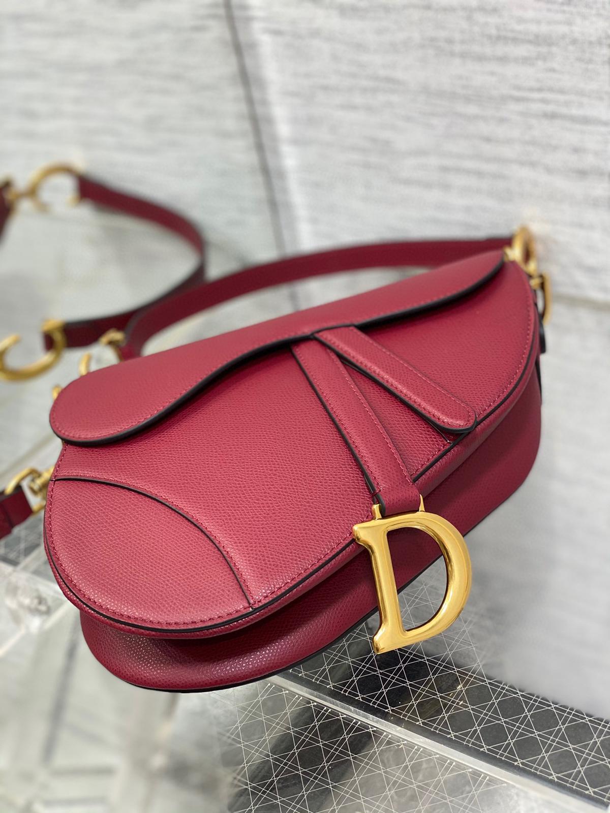 Luxury DiorSaddle Bag 25cm Dark Red Grained Calfskin